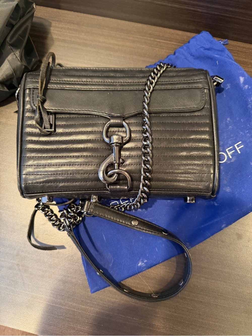 Rebecca Minkoff Black Quilted Leather Chain Crossbody Bag